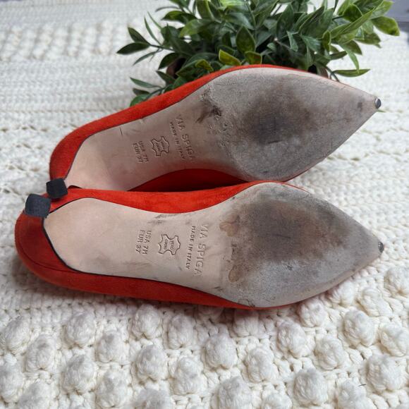 VIA SPIGA Italy Women's 7 Nikole Suede Leather Pointed Toe Pump Heels Orange Red - Picture 9 of 12